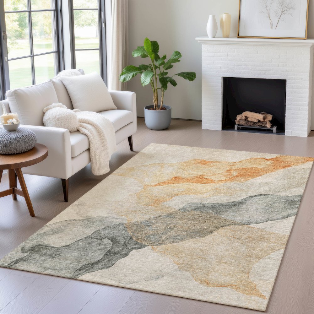 Machine Washable Indoor/Outdoor Chantille ACN2109 Orange 2'6" x 3'10" Rug. Picture 5