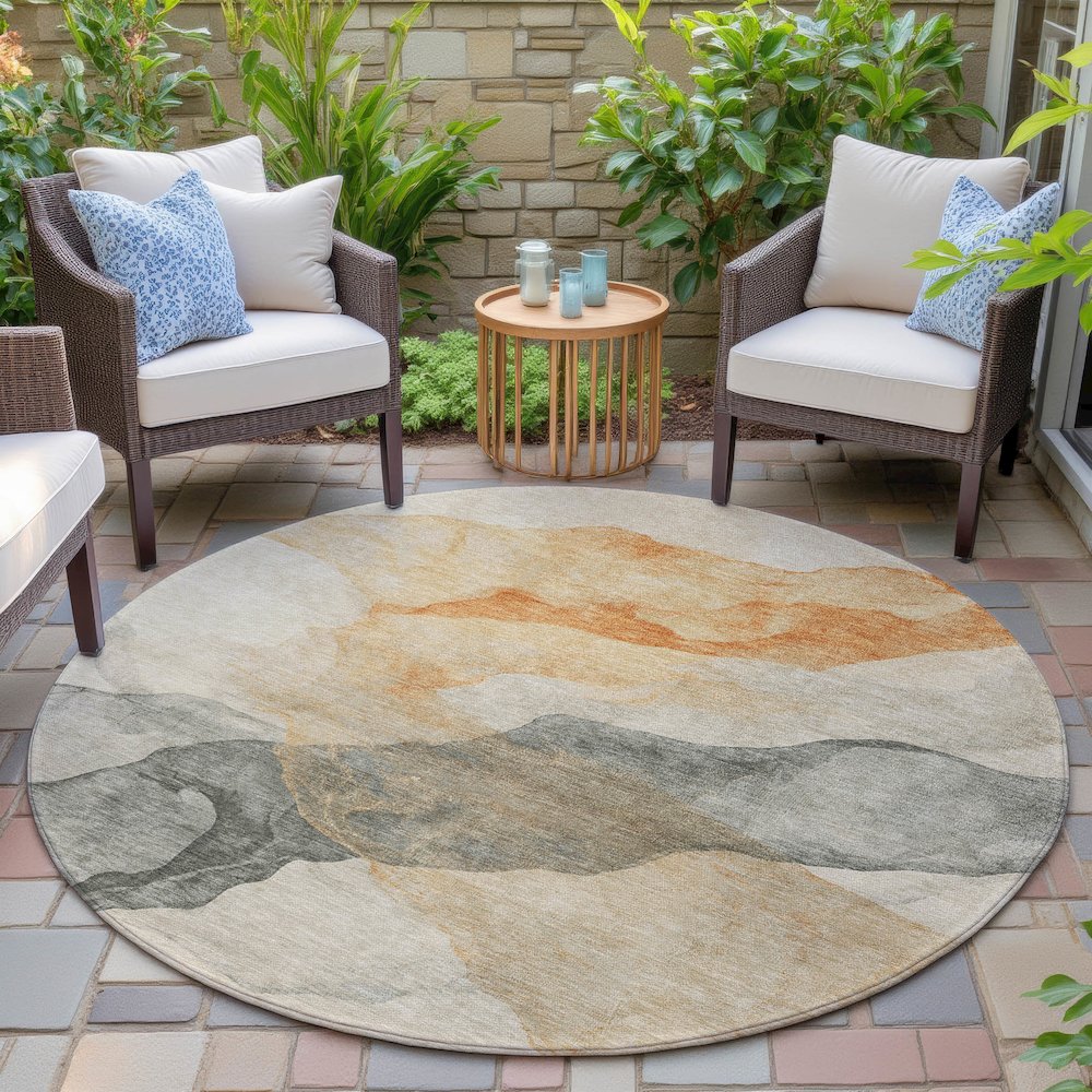 Machine Washable Indoor/Outdoor Chantille ACN2109 Orange 8' x 8' Round Rug. Picture 6