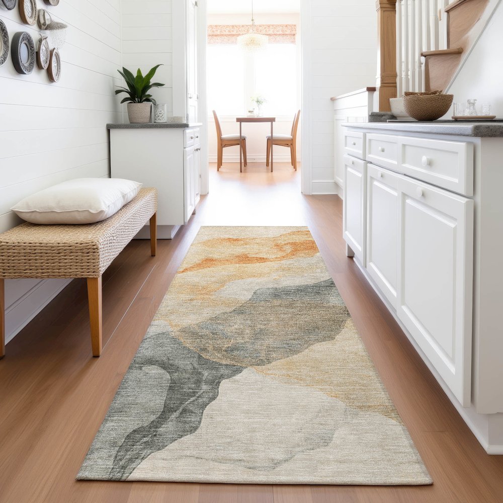Machine Washable Indoor/Outdoor Chantille ACN2109 Orange 2'3" x 7'6" Runner Rug. Picture 5