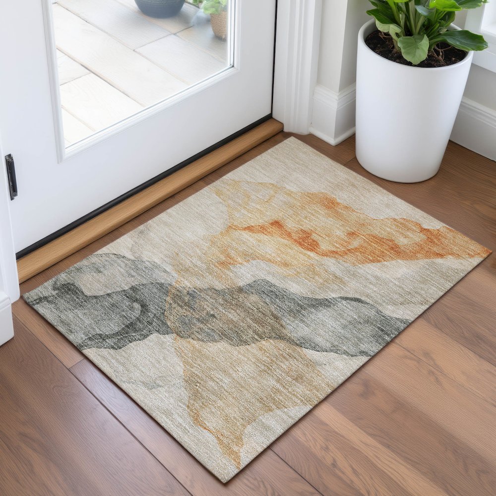 Machine Washable Indoor/Outdoor Chantille ACN2109 Orange 1'8" x 2'6" Rug. Picture 5