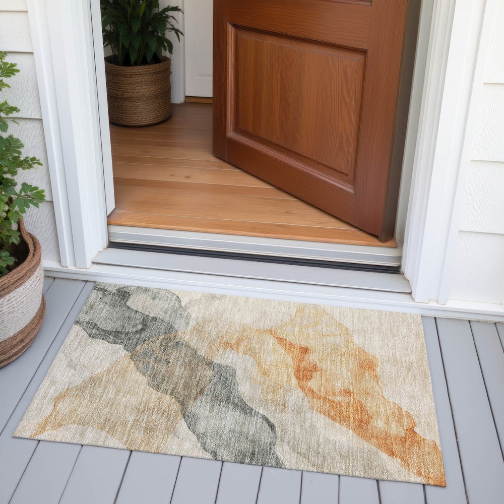 Machine Washable Indoor/Outdoor Chantille ACN2109 Orange 1'8" x 2'6" Rug. Picture 6