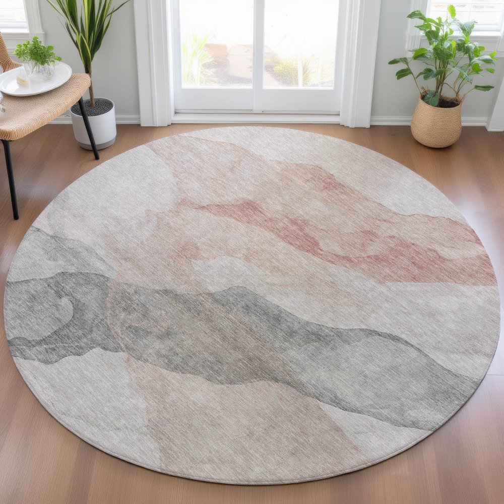 Machine Washable Indoor/Outdoor Chantille ACN2109 Salmon 8' x 8' Round Rug. Picture 5
