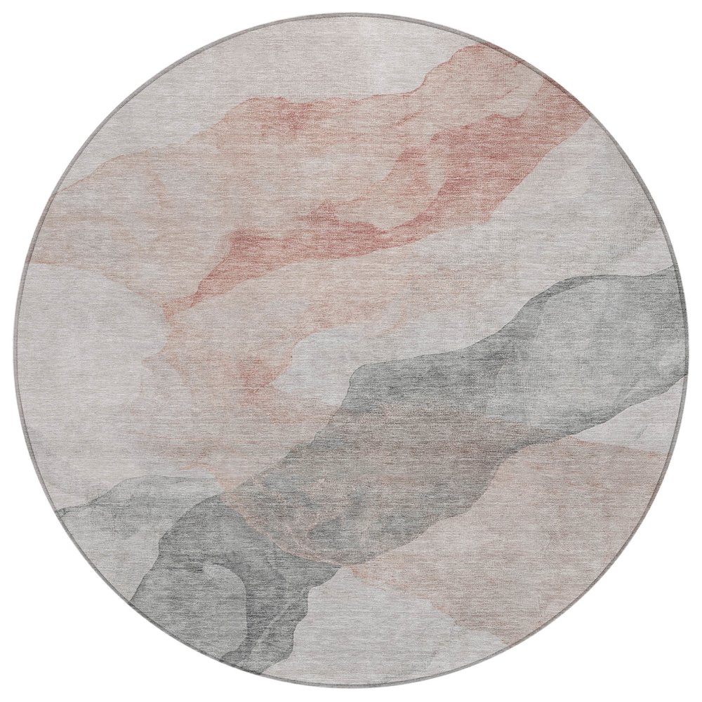 Machine Washable Indoor/Outdoor Chantille ACN2109 Salmon 8' x 8' Round Rug. Picture 1