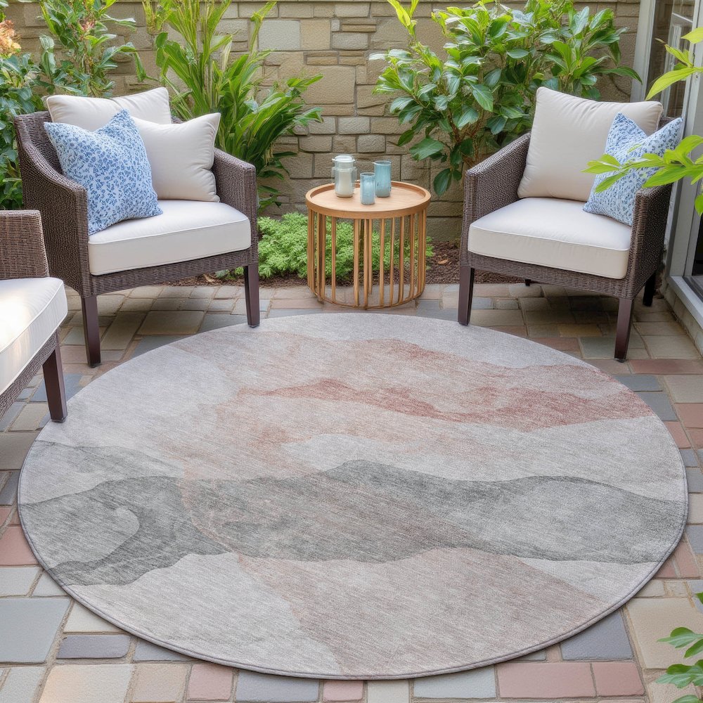 Machine Washable Indoor/Outdoor Chantille ACN2109 Salmon 8' x 8' Round Rug. Picture 6