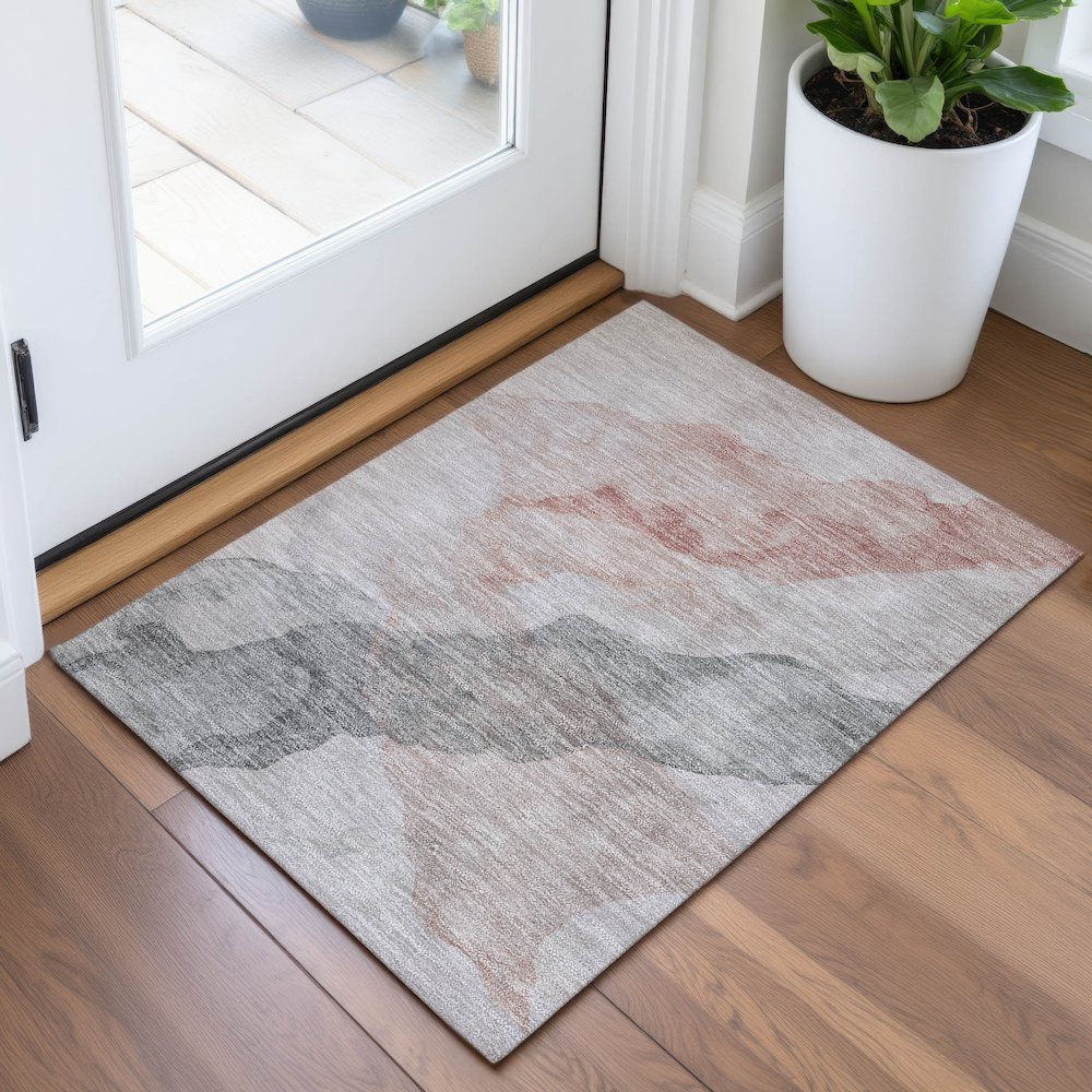 Machine Washable Indoor/Outdoor Chantille ACN2109 Salmon 1'8" x 2'6" Rug. Picture 5