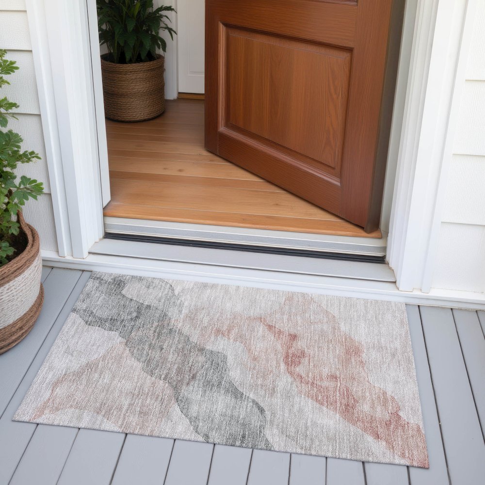 Machine Washable Indoor/Outdoor Chantille ACN2109 Salmon 1'8" x 2'6" Rug. Picture 6