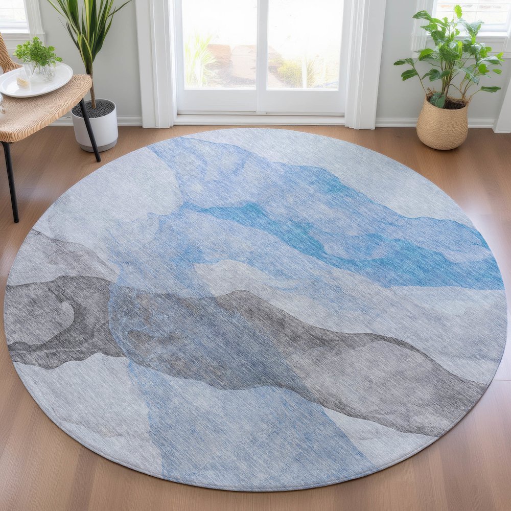 Machine Washable Indoor/Outdoor Chantille ACN2109 Sky 8' x 8' Round Rug. Picture 5
