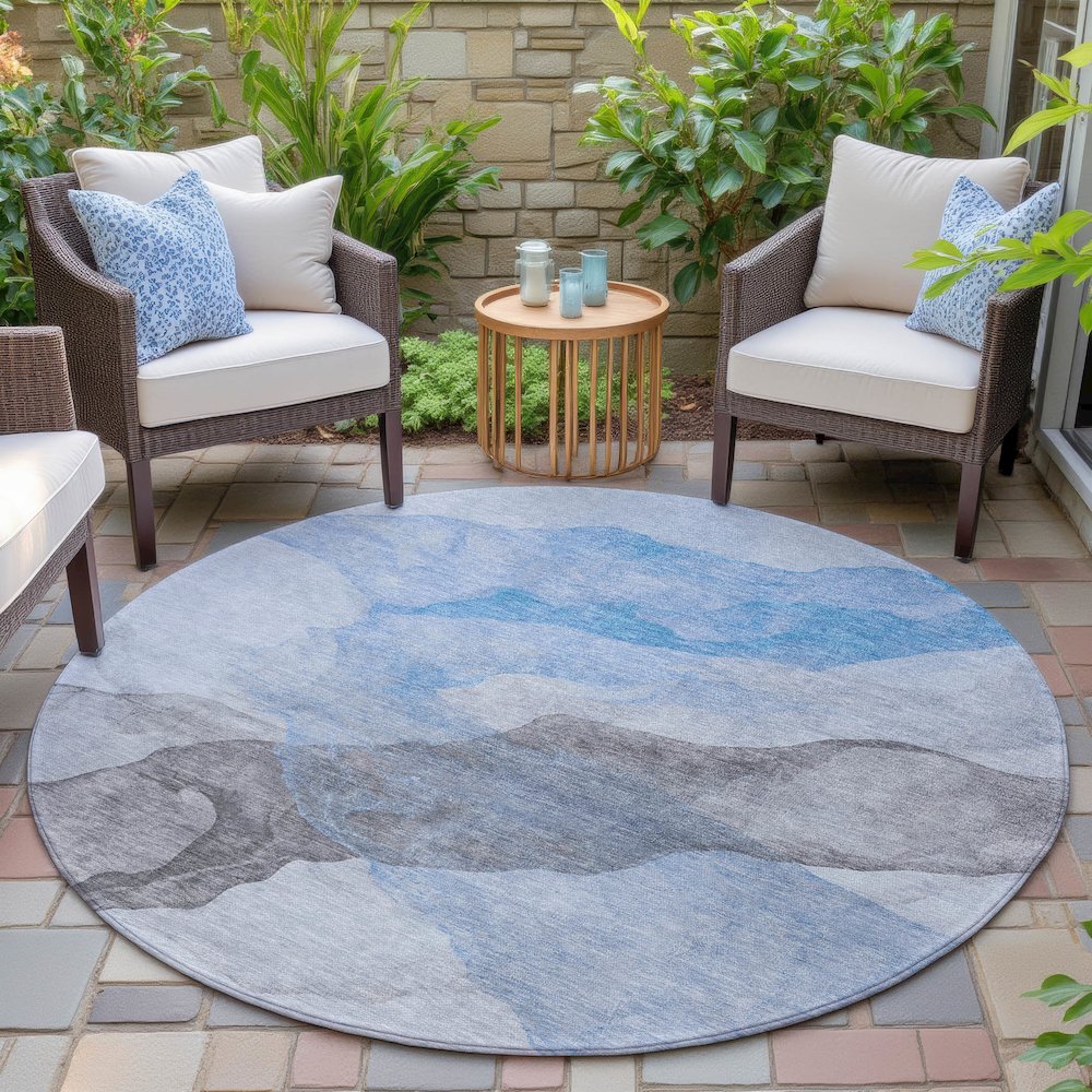 Machine Washable Indoor/Outdoor Chantille ACN2109 Sky 8' x 8' Round Rug. Picture 6