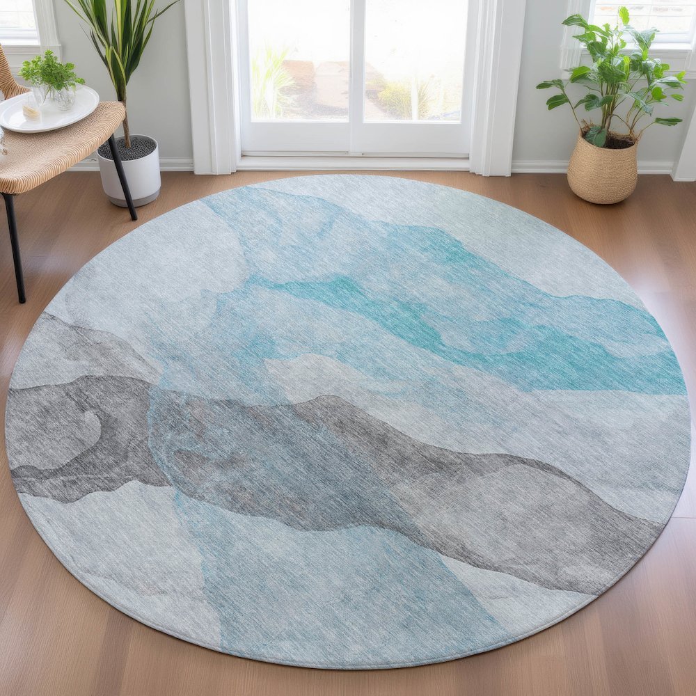 Machine Washable Indoor/Outdoor Chantille ACN2109 Teal 8' x 8' Round Rug. Picture 5