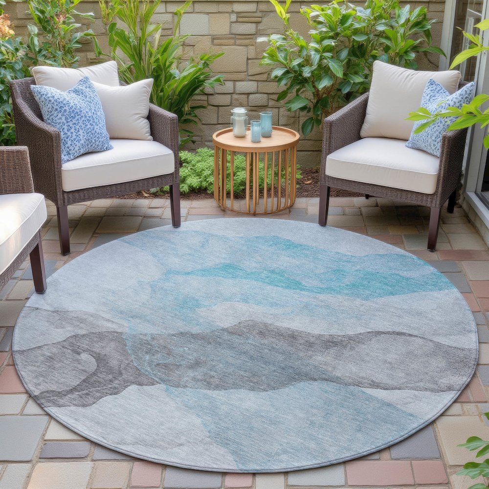 Machine Washable Indoor/Outdoor Chantille ACN2109 Teal 8' x 8' Round Rug. Picture 6