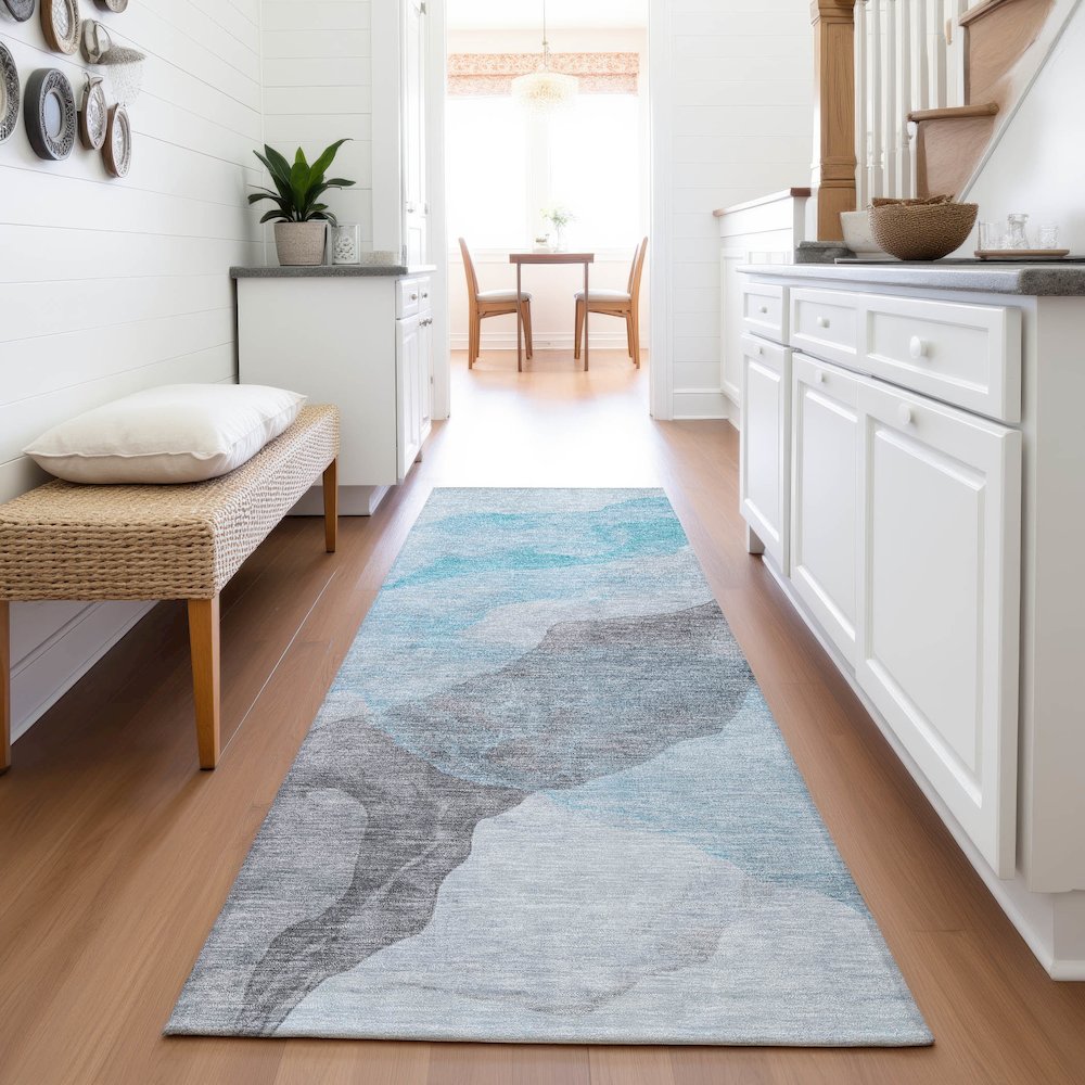 Machine Washable Indoor/Outdoor Chantille ACN2109 Teal 2'3" x 7'6" Runner Rug. Picture 5