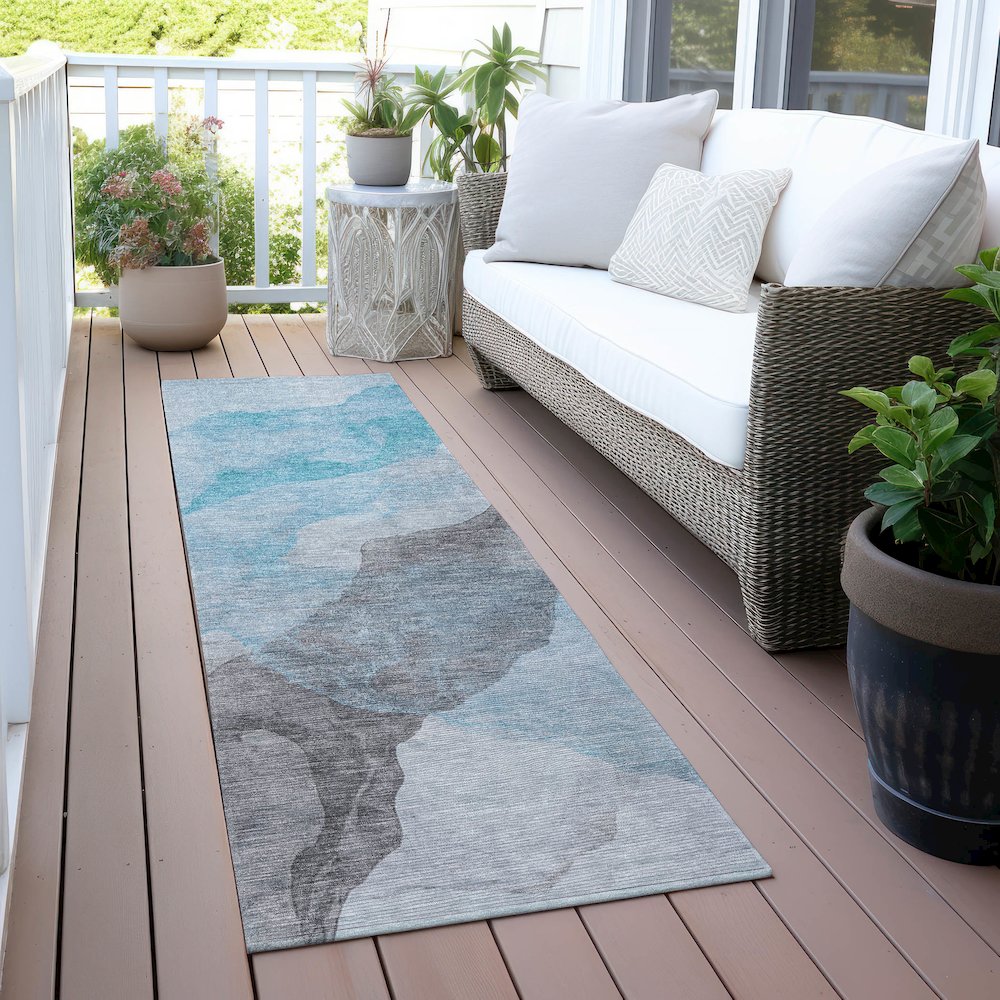 Machine Washable Indoor/Outdoor Chantille ACN2109 Teal 2'3" x 7'6" Runner Rug. Picture 6