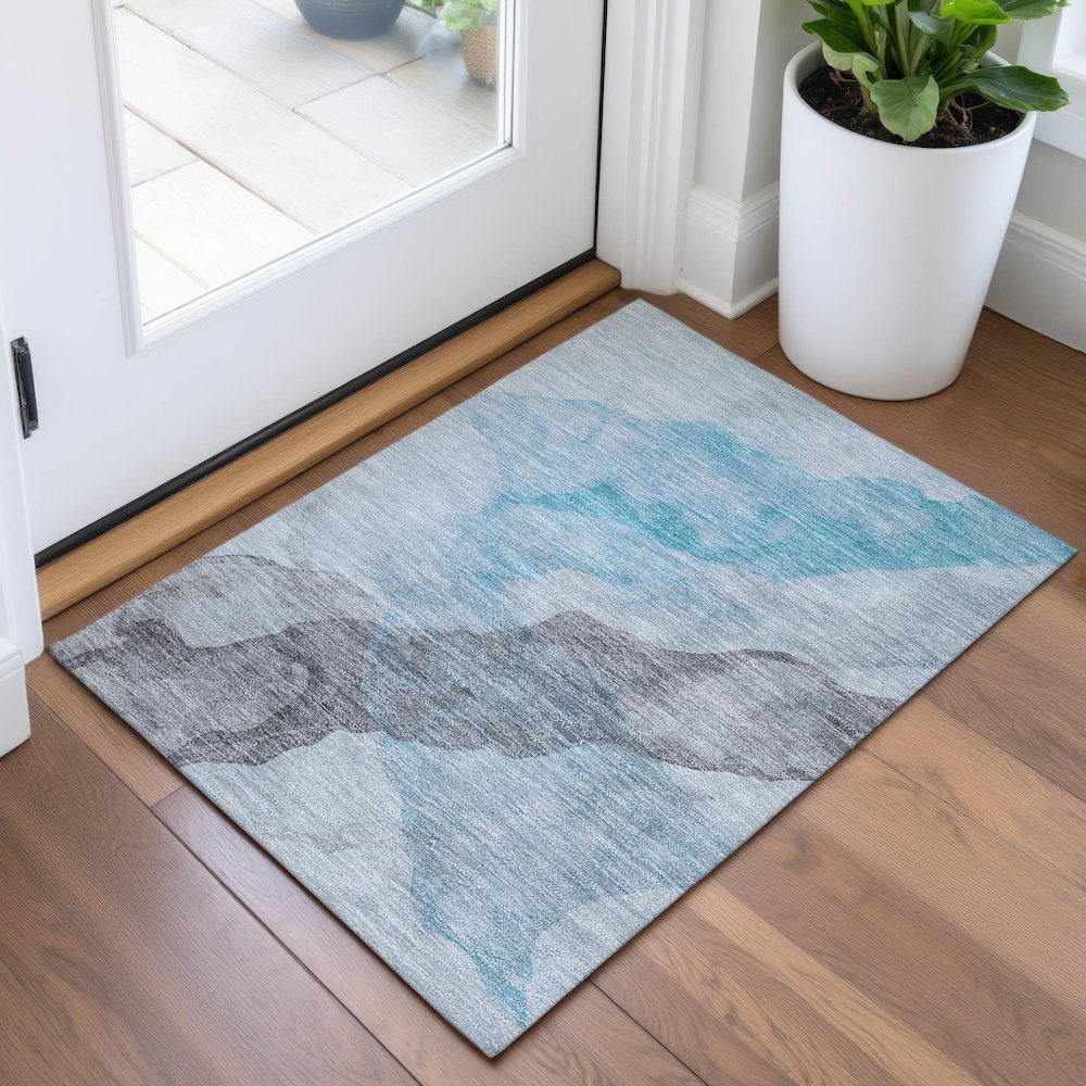 Machine Washable Indoor/Outdoor Chantille ACN2109 Teal 1'8" x 2'6" Rug. Picture 5