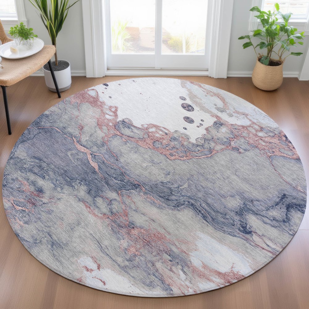 Machine Washable Indoor/Outdoor Chantille ACN2110 Blush 8' x 8' Round Rug. Picture 5