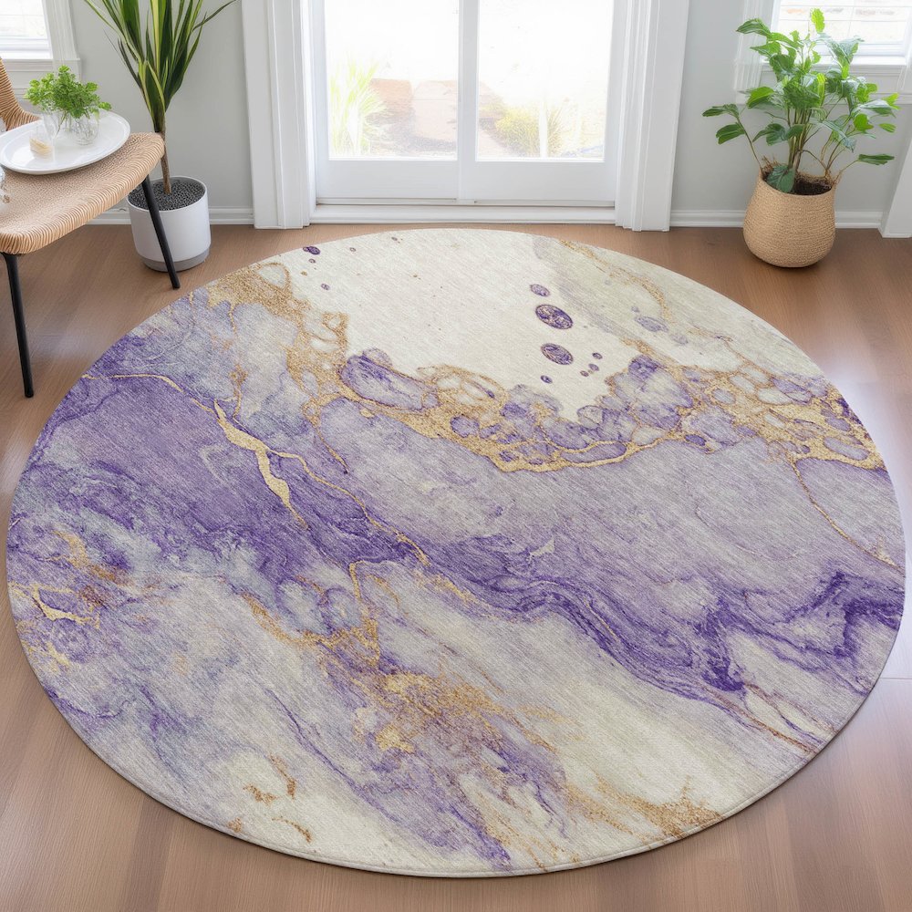 Machine Washable Indoor/Outdoor Chantille ACN2110 Purple 8' x 8' Round Rug. Picture 5