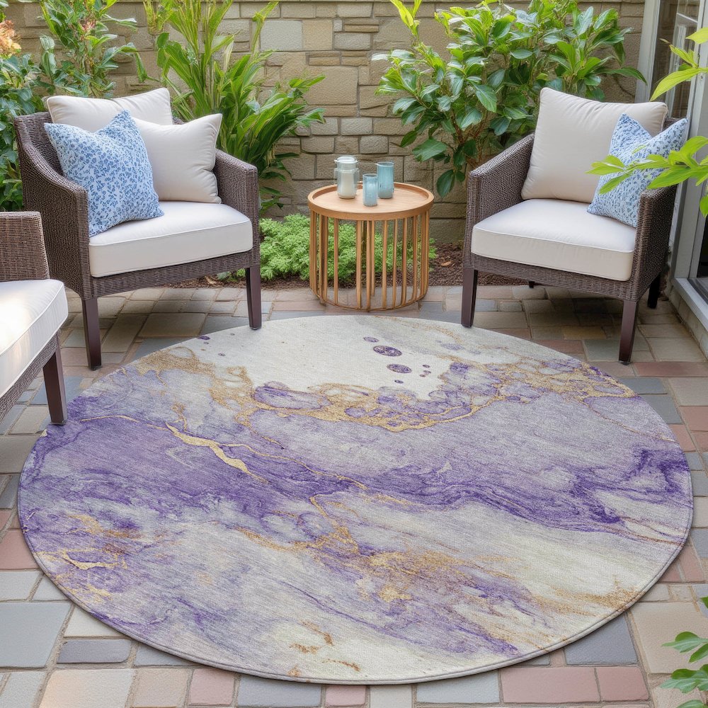 Machine Washable Indoor/Outdoor Chantille ACN2110 Purple 8' x 8' Round Rug. Picture 6
