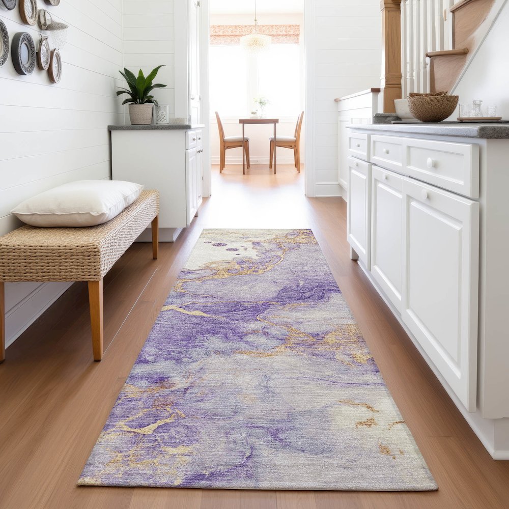 Machine Washable Indoor/Outdoor Chantille ACN2110 Purple 2'3" x 7'6" Runner Rug. Picture 5
