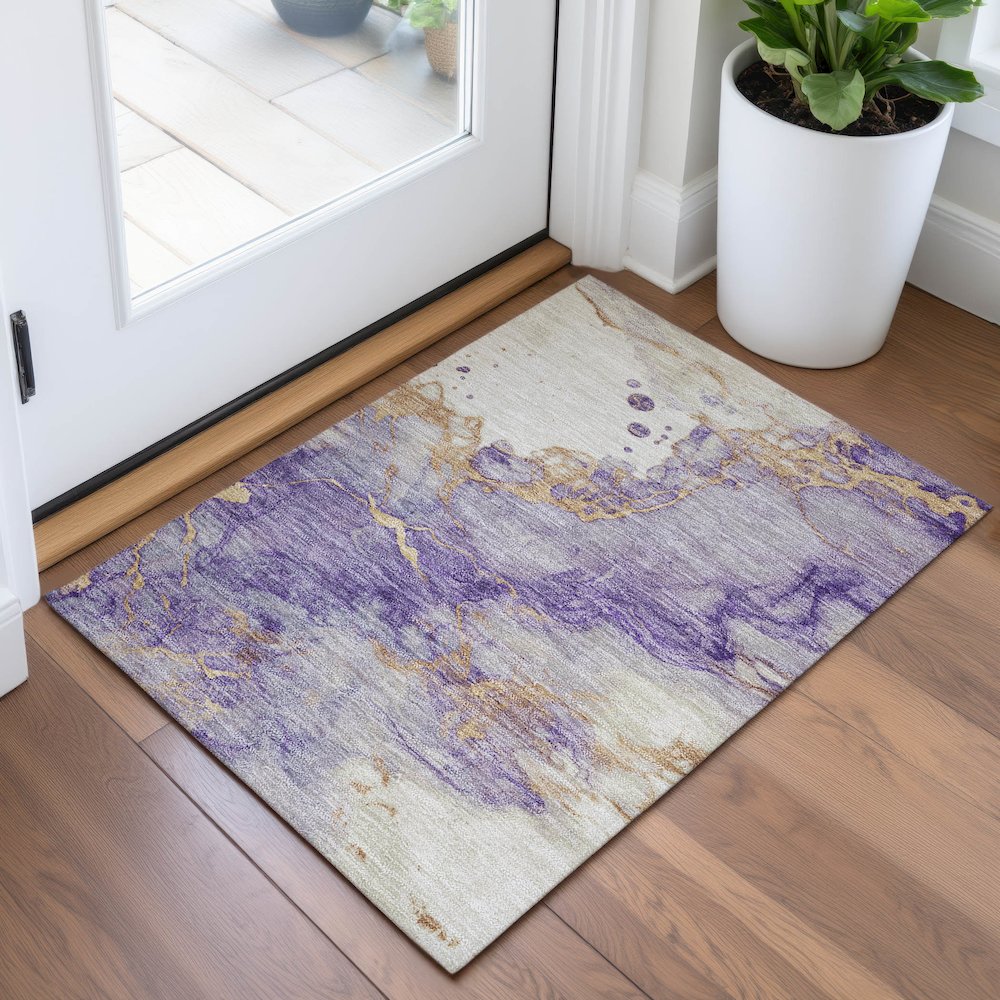 Machine Washable Indoor/Outdoor Chantille ACN2110 Purple 1'8" x 2'6" Rug. Picture 5