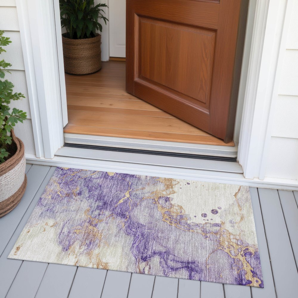 Machine Washable Indoor/Outdoor Chantille ACN2110 Purple 1'8" x 2'6" Rug. Picture 6