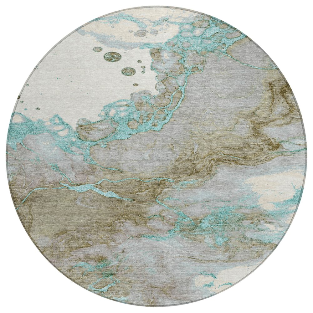 Machine Washable Indoor/Outdoor Chantille ACN2110 Teal 8' x 8' Round Rug. Picture 1