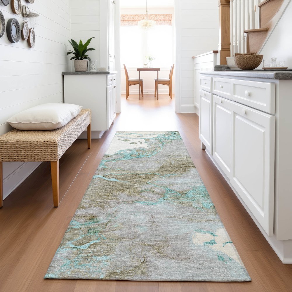 Machine Washable Indoor/Outdoor Chantille ACN2110 Teal 2'3" x 7'6" Runner Rug. Picture 5
