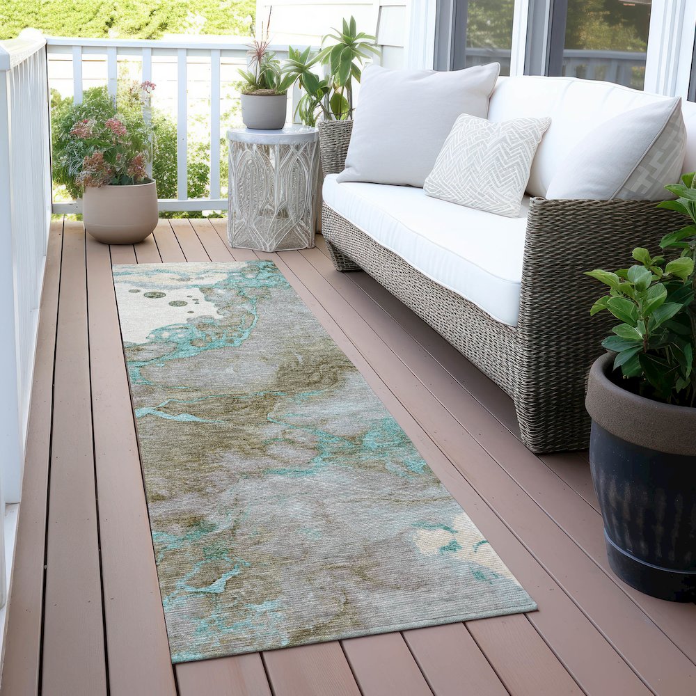 Machine Washable Indoor/Outdoor Chantille ACN2110 Teal 2'3" x 7'6" Runner Rug. Picture 6