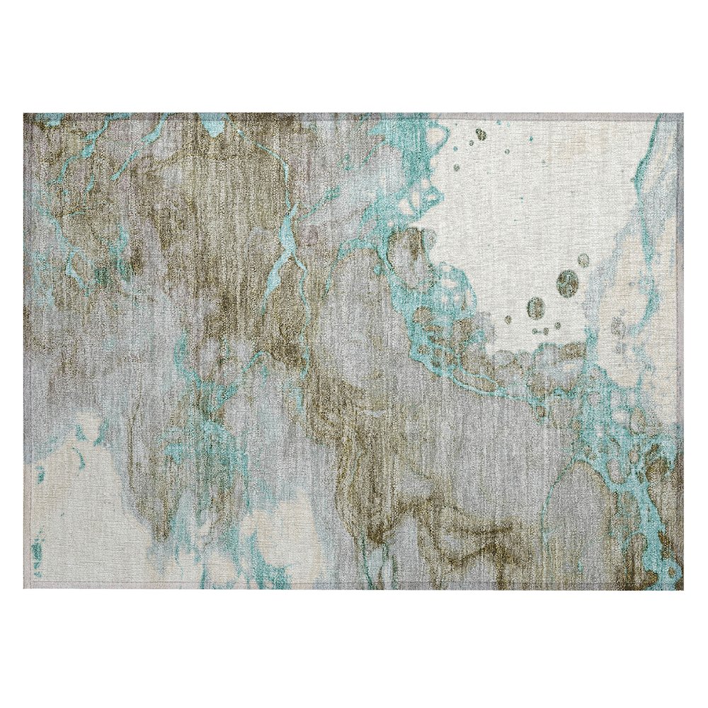 Machine Washable Indoor/Outdoor Chantille ACN2110 Teal 1'8" x 2'6" Rug. Picture 1