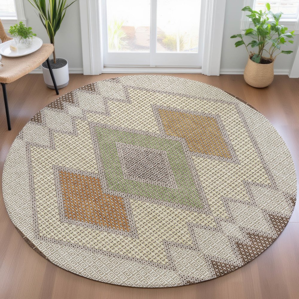Machine Washable Indoor/Outdoor Chantille ACN2111 Brown 8' x 8' Round Rug. Picture 5