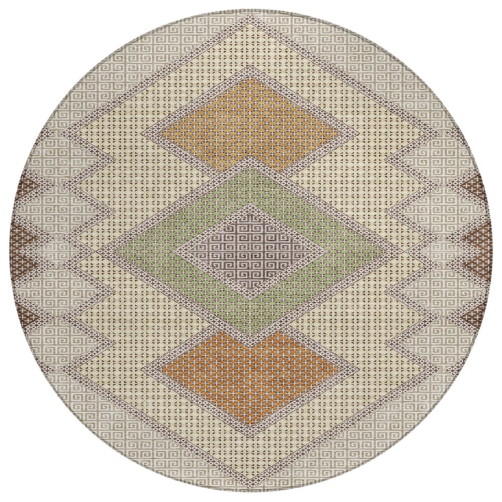 Machine Washable Indoor/Outdoor Chantille ACN2111 Brown 8' x 8' Round Rug. Picture 1