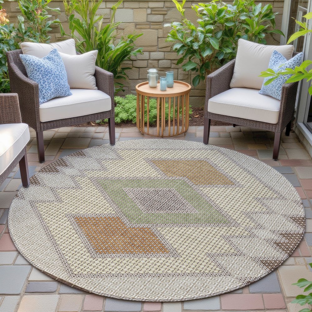 Machine Washable Indoor/Outdoor Chantille ACN2111 Brown 8' x 8' Round Rug. Picture 6
