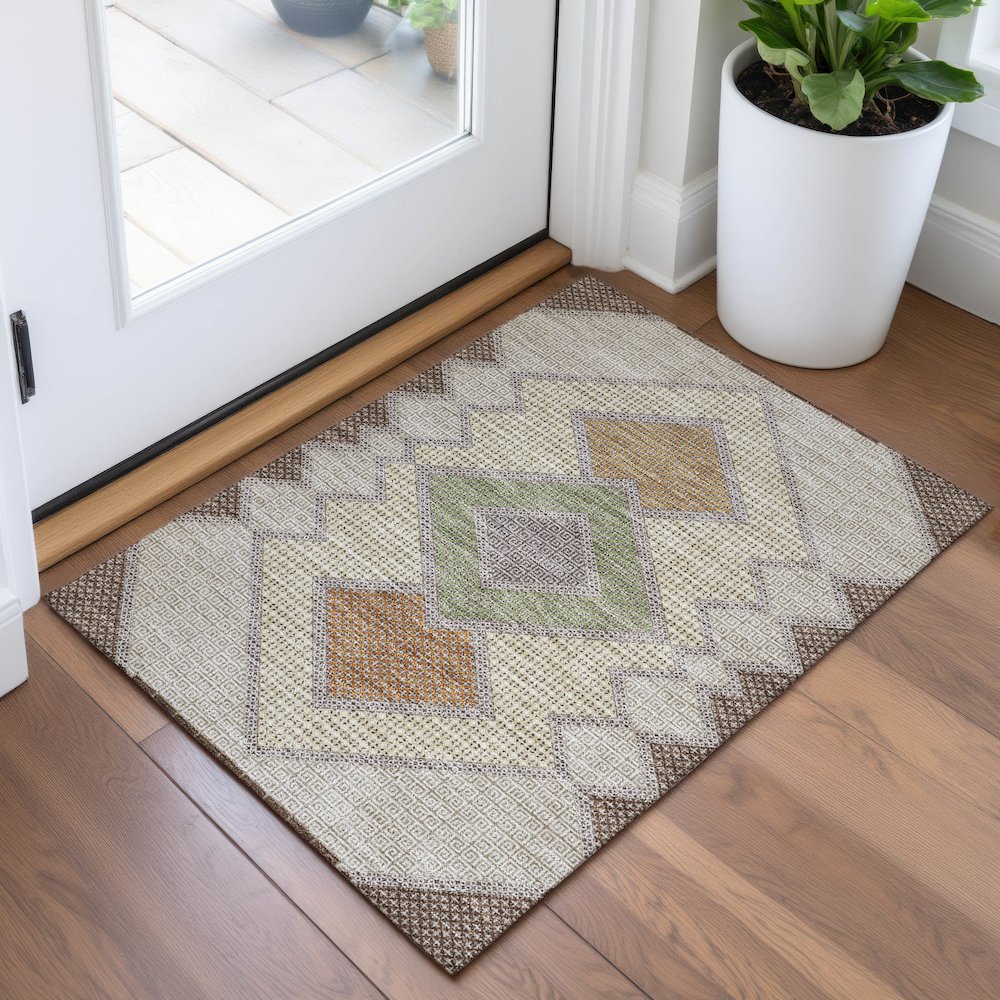 Machine Washable Indoor/Outdoor Chantille ACN2111 Brown 1'8" x 2'6" Rug. Picture 5