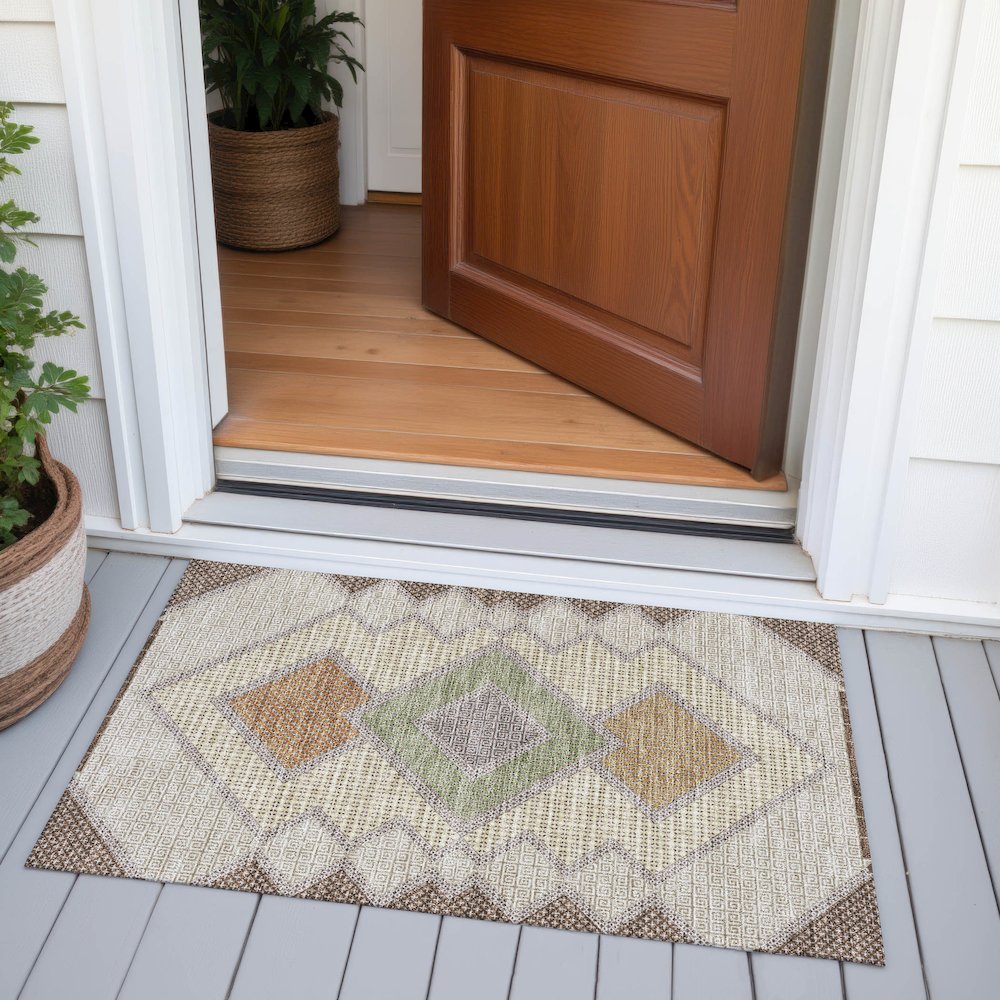 Machine Washable Indoor/Outdoor Chantille ACN2111 Brown 1'8" x 2'6" Rug. Picture 6