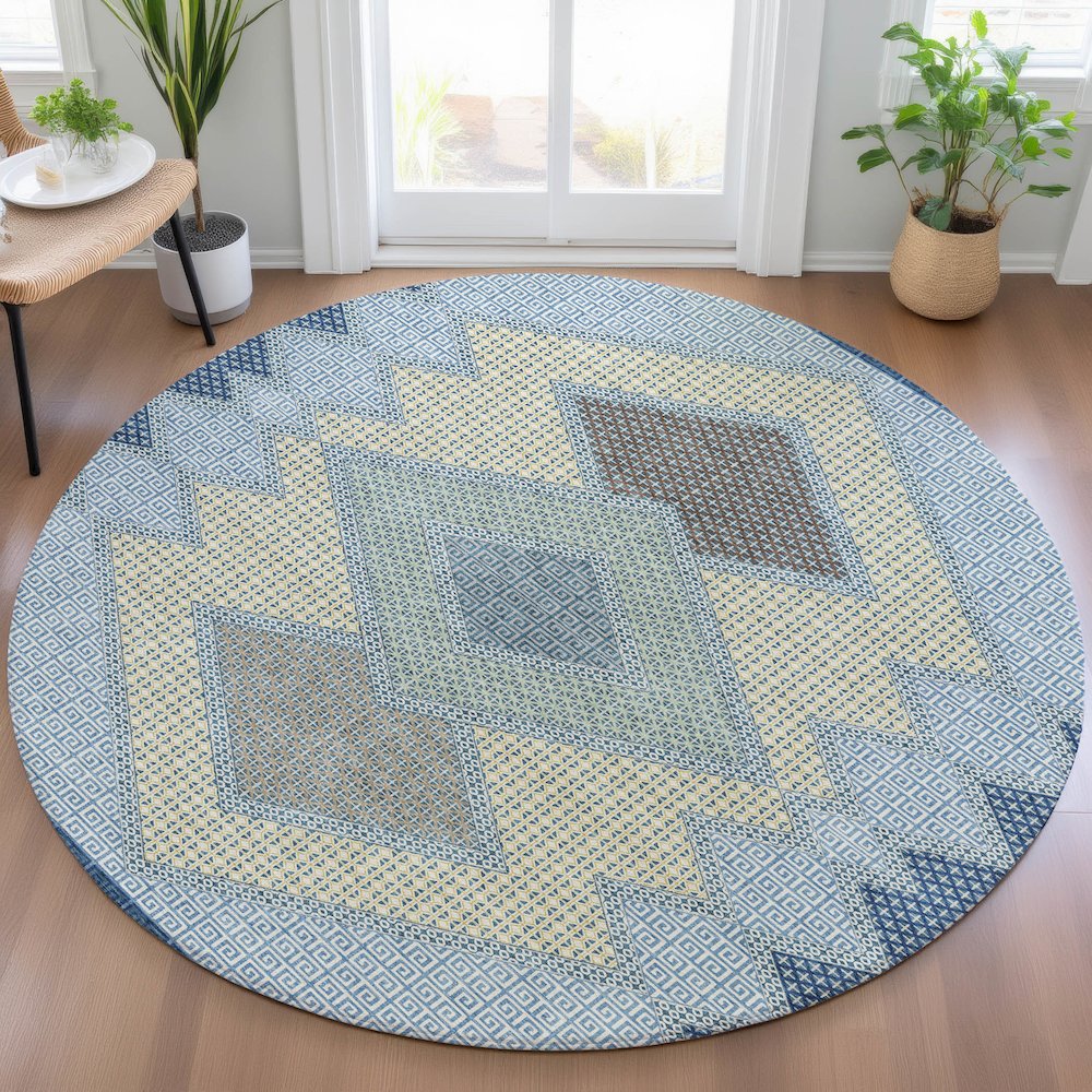 Machine Washable Indoor/Outdoor Chantille ACN2111 Denim 8' x 8' Round Rug. Picture 5