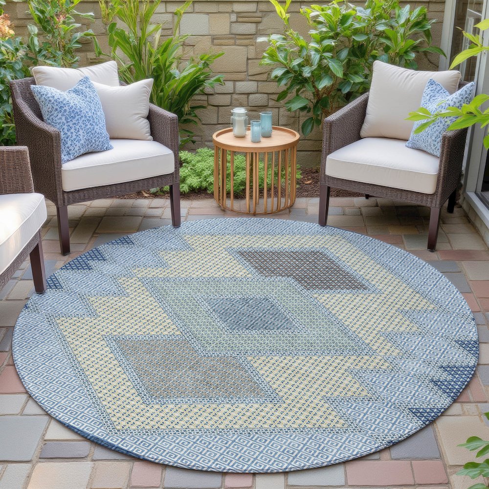 Machine Washable Indoor/Outdoor Chantille ACN2111 Denim 8' x 8' Round Rug. Picture 6