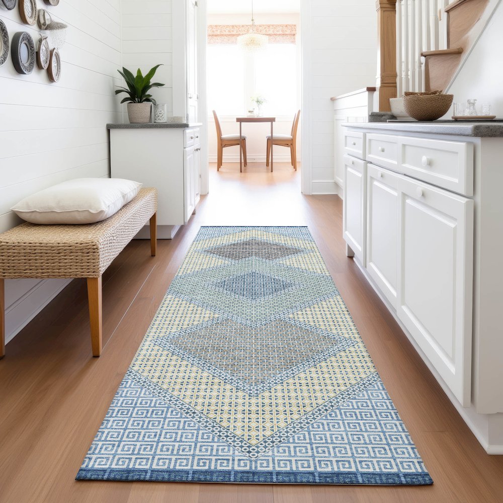 Machine Washable Indoor/Outdoor Chantille ACN2111 Denim 2'3" x 7'6" Runner Rug. Picture 5
