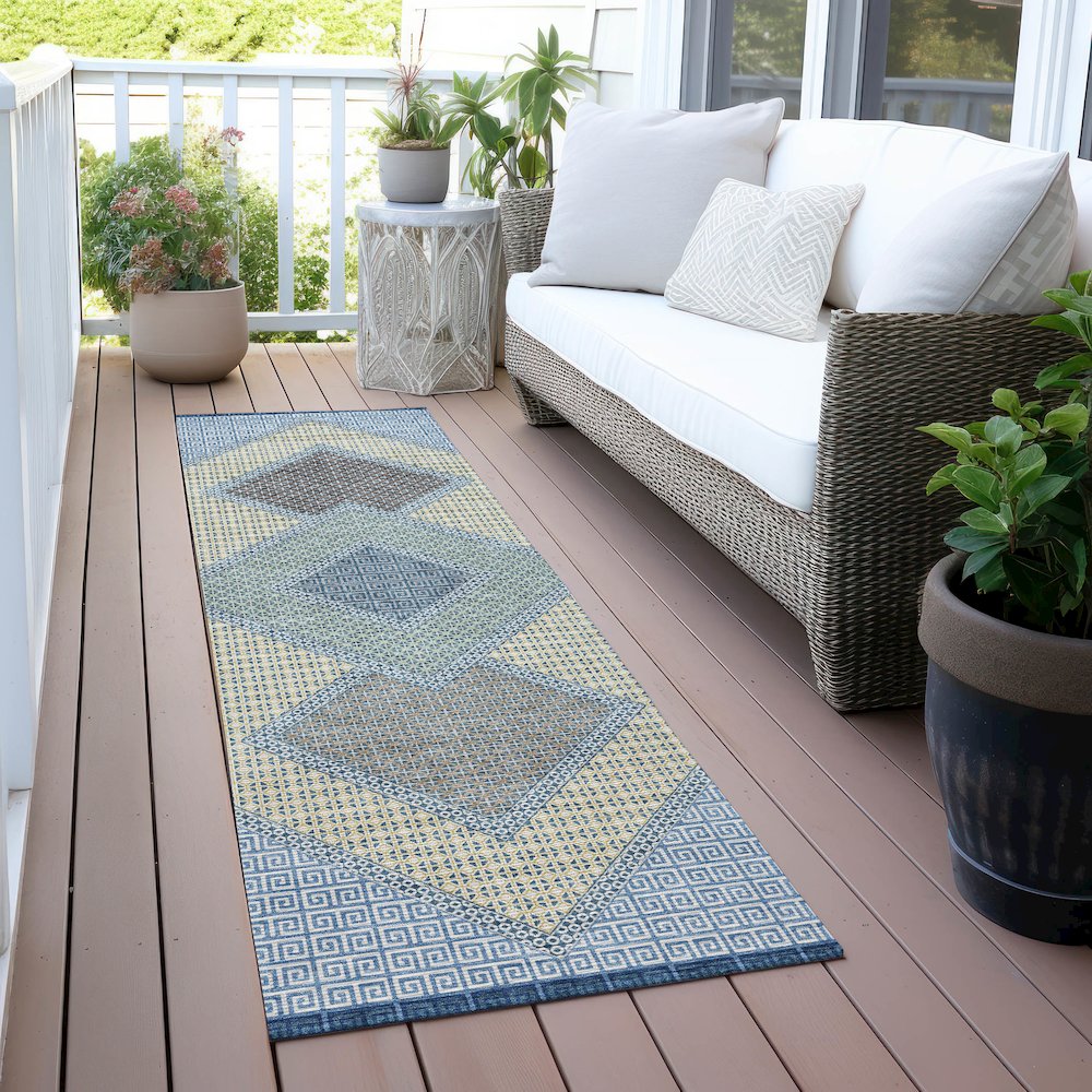 Machine Washable Indoor/Outdoor Chantille ACN2111 Denim 2'3" x 7'6" Runner Rug. Picture 6