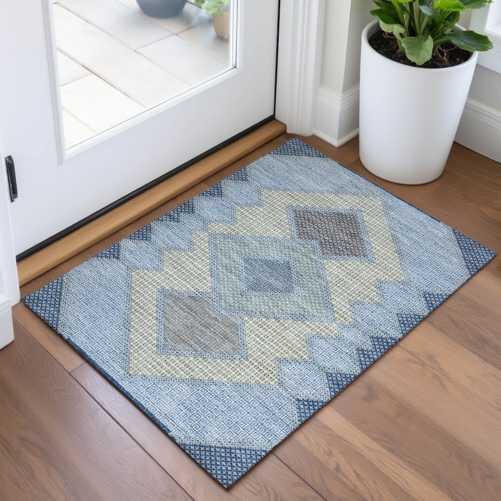 Machine Washable Indoor/Outdoor Chantille ACN2111 Denim 1'8" x 2'6" Rug. Picture 5