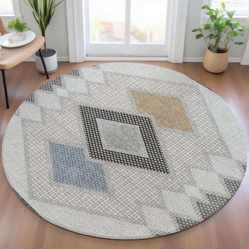 Machine Washable Indoor/Outdoor Chantille ACN2111 Gray 8' x 8' Round Rug. Picture 5