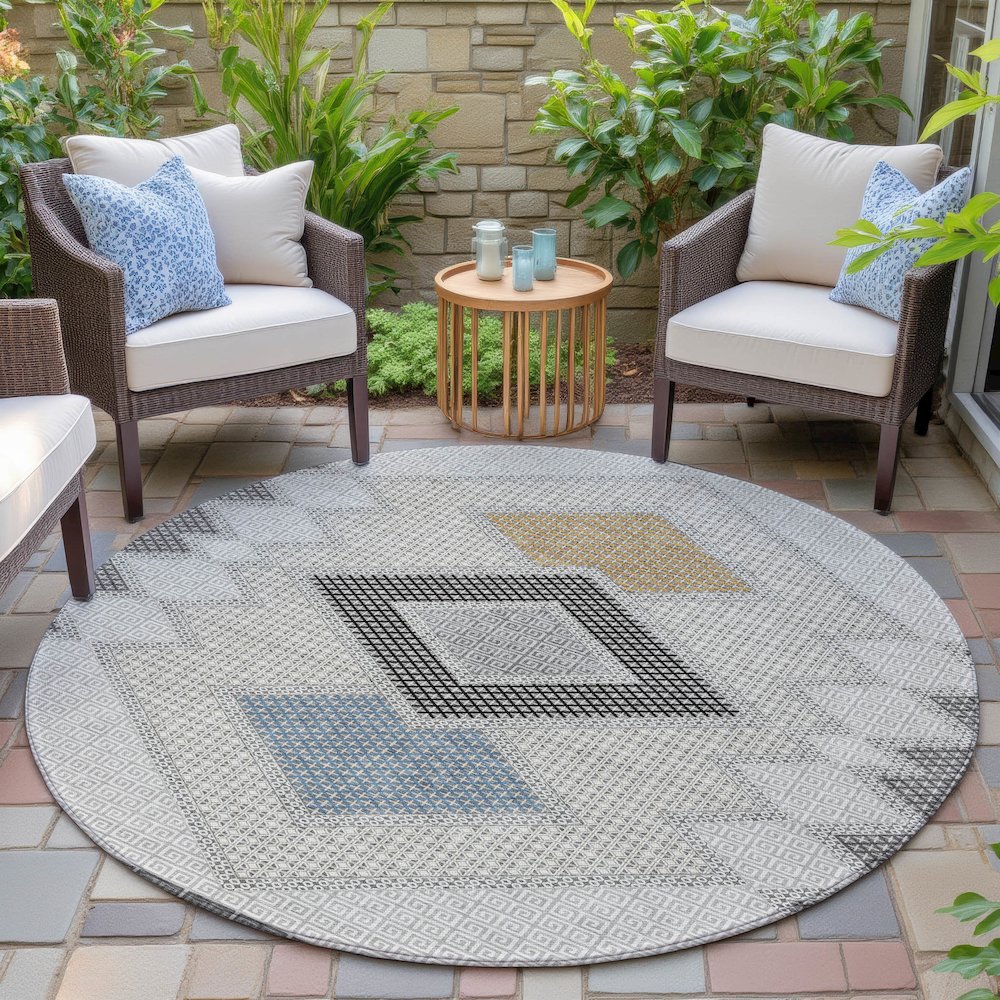 Machine Washable Indoor/Outdoor Chantille ACN2111 Gray 8' x 8' Round Rug. Picture 6
