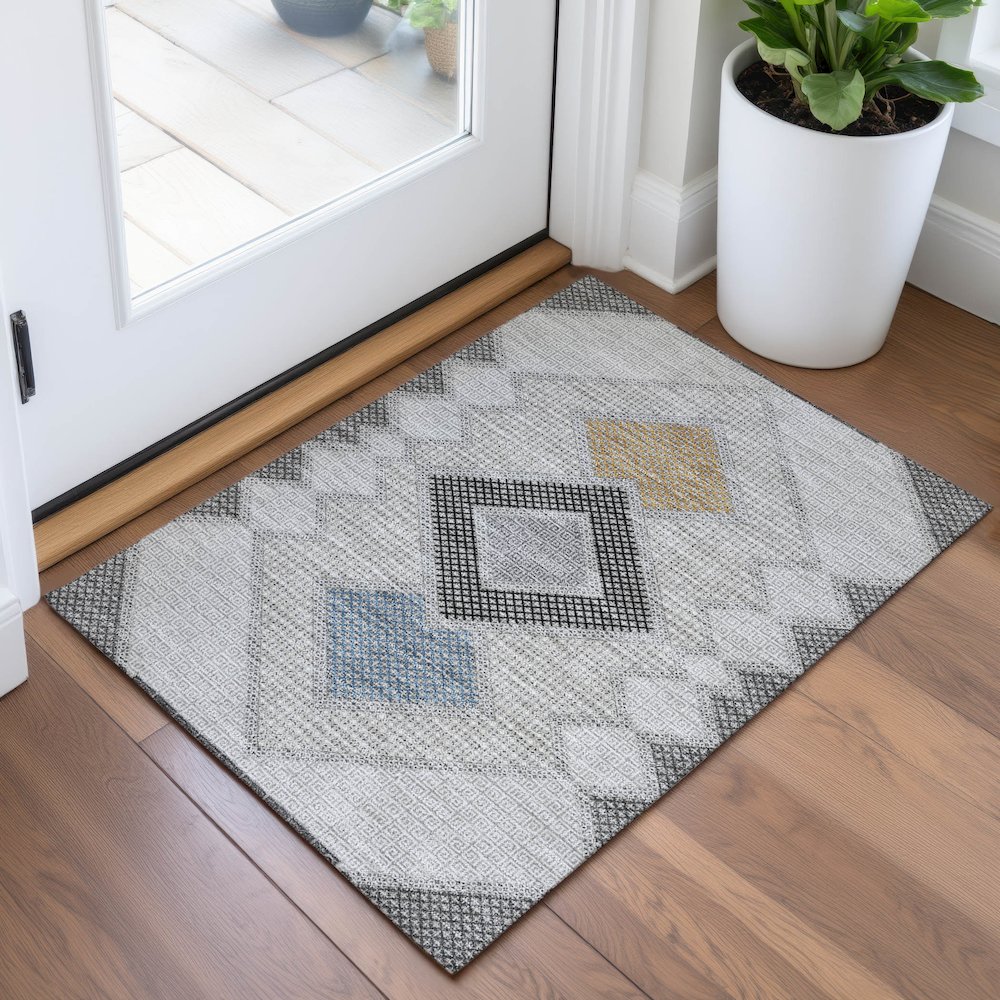 Machine Washable Indoor/Outdoor Chantille ACN2111 Gray 1'8" x 2'6" Rug. Picture 5