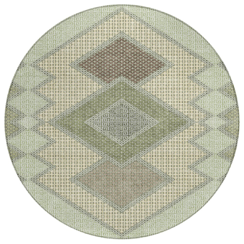 Machine Washable Indoor/Outdoor Chantille ACN2111 Green 8' x 8' Round Rug. Picture 1