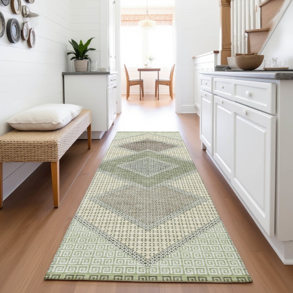 Machine Washable Indoor/Outdoor Chantille ACN2111 Green 2'3" x 7'6" Runner Rug. Picture 5