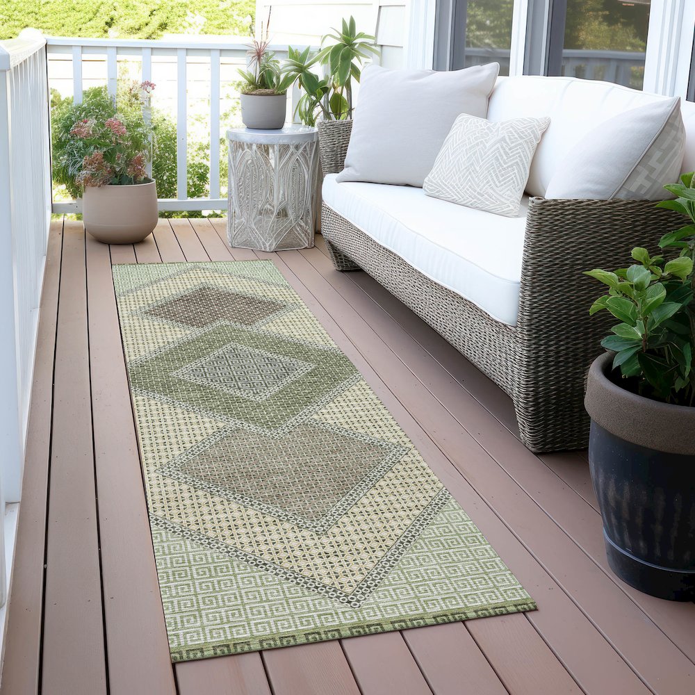 Machine Washable Indoor/Outdoor Chantille ACN2111 Green 2'3" x 7'6" Runner Rug. Picture 6
