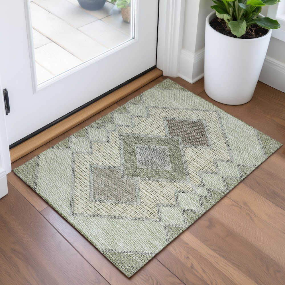 Machine Washable Indoor/Outdoor Chantille ACN2111 Green 1'8" x 2'6" Rug. Picture 5