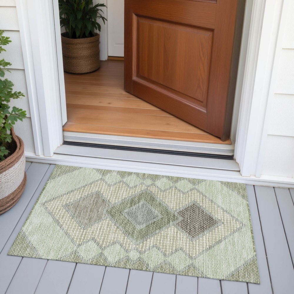 Machine Washable Indoor/Outdoor Chantille ACN2111 Green 1'8" x 2'6" Rug. Picture 6