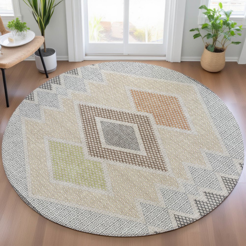 Machine Washable Indoor/Outdoor Chantille ACN2111 Pewter 8' x 8' Round Rug. Picture 5