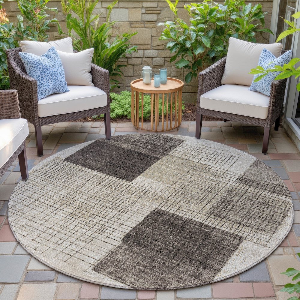 Machine Washable Indoor/Outdoor Chantille ACN2112 Brown 8' x 8' Round Rug. Picture 6