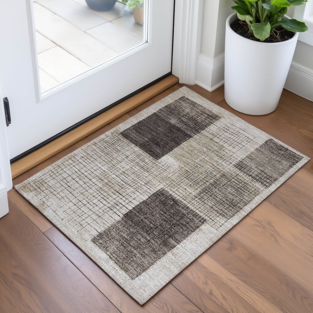 Machine Washable Indoor/Outdoor Chantille ACN2112 Brown 1'8" x 2'6" Rug. Picture 5