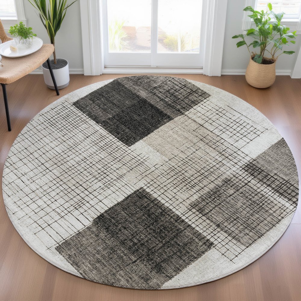 Machine Washable Indoor/Outdoor Chantille ACN2112 Ivory 8' x 8' Round Rug. Picture 5