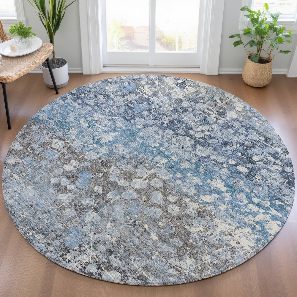 Machine Washable Indoor/Outdoor Chantille ACN2113 Blue 8' x 8' Round Rug. Picture 5